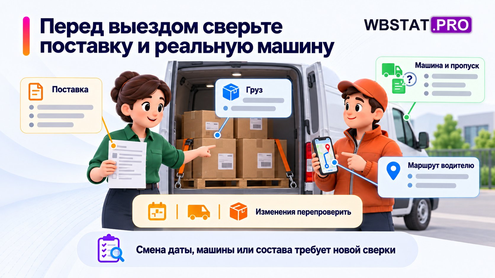 Последняя сверка относится к созданной поставке и фактическому автомобилю.; При изменении даты, машины или груза связанные поля проверяют снова.