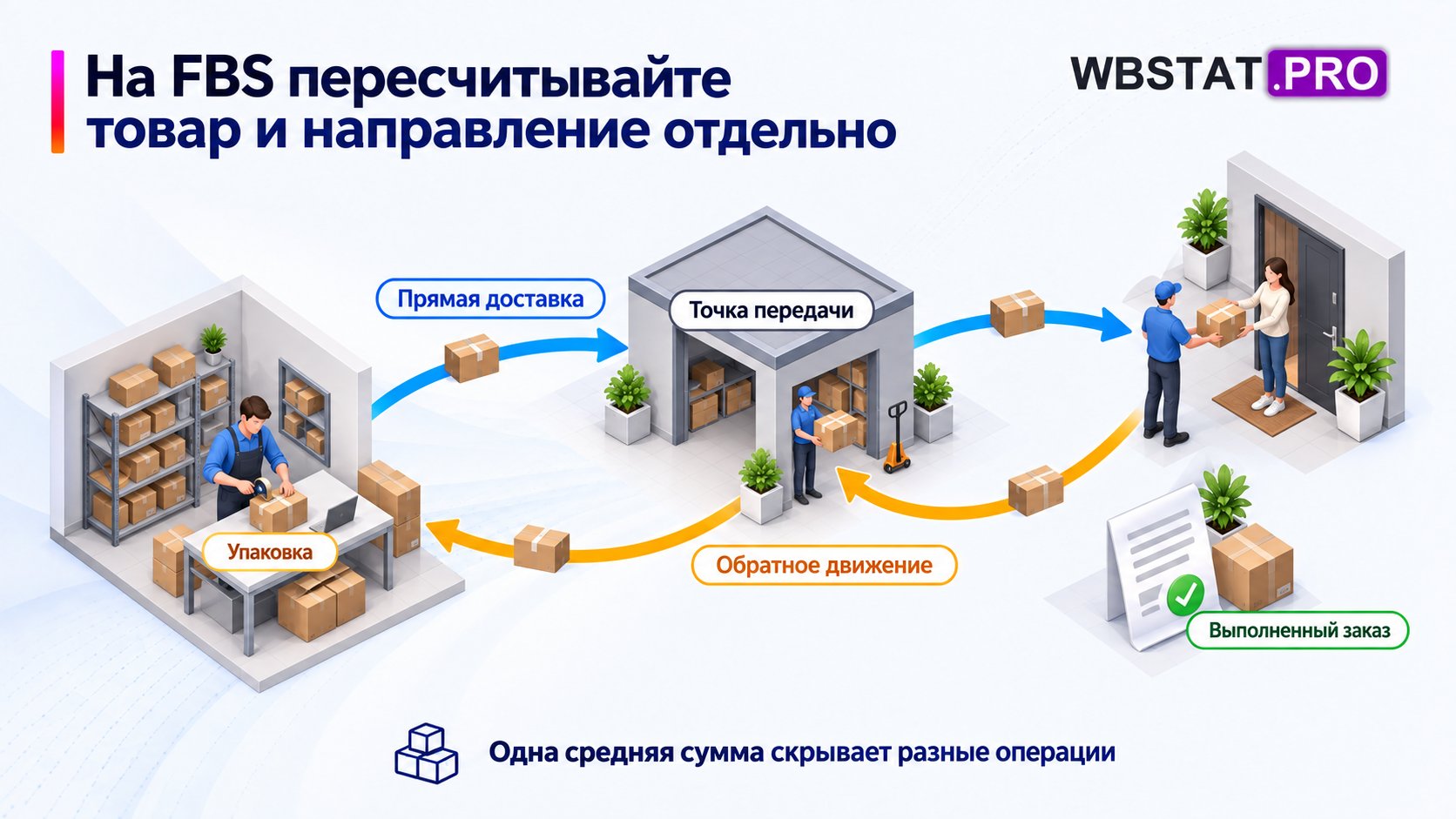 Для FBS показаны параметры посылки, точка передачи и два направления движения.