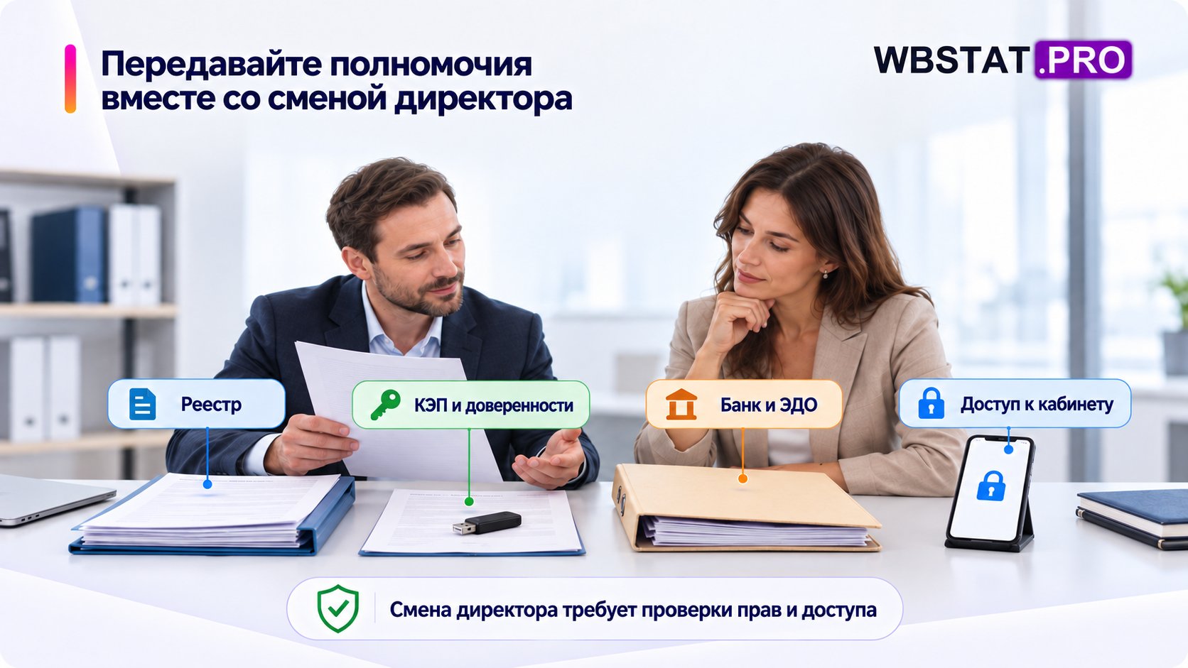 Передавайте полномочия вместе со сменой директора: смена директора требует проверки прав и доступа
