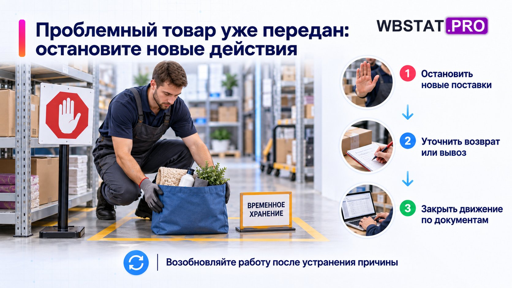 Проблемная партия выделяется для согласованного возврата и закрытия движения.