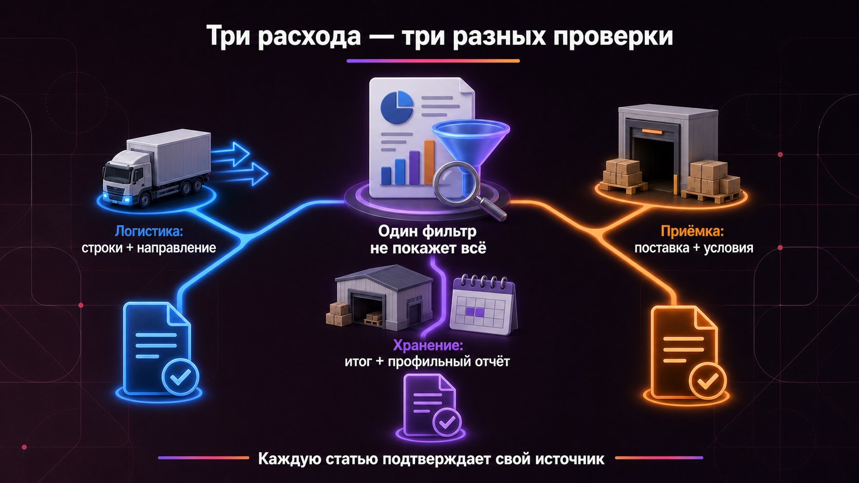 Где проверять логистику, хранение и приёмку — Логистику, хранение и приёмку проверяют по разным строкам и подтверждающим источникам; одного фильтра недостаточно.