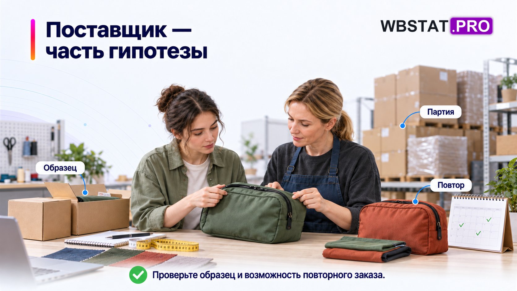 Продавец и поставщик проверяют образец, размер партии и возможность повторной поставки.