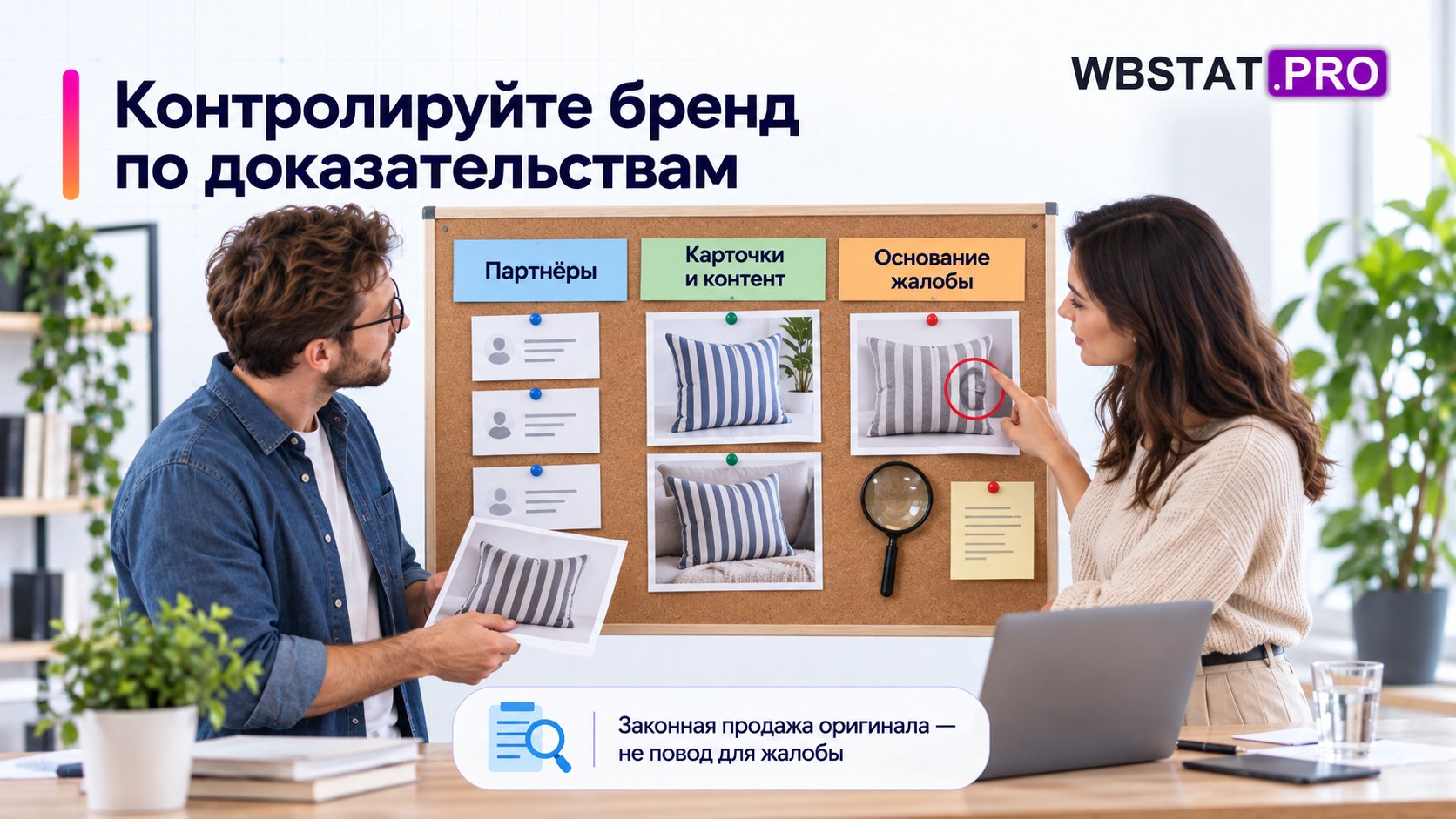 Менеджер с коллегой разбирают партнёров, карточки и доказательства возможных нарушений.