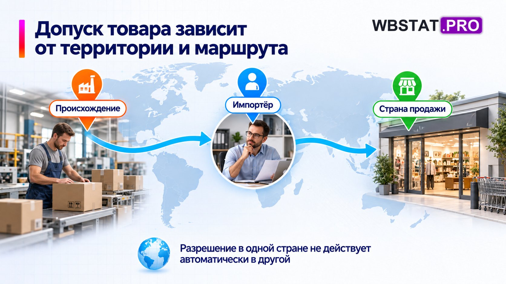 Нейтральный маршрут связывает происхождение, импортёра и территорию продажи.