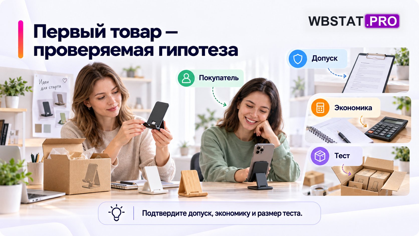 Продавец проверяет образец товара, документы, расходы и размер небольшой тестовой партии.