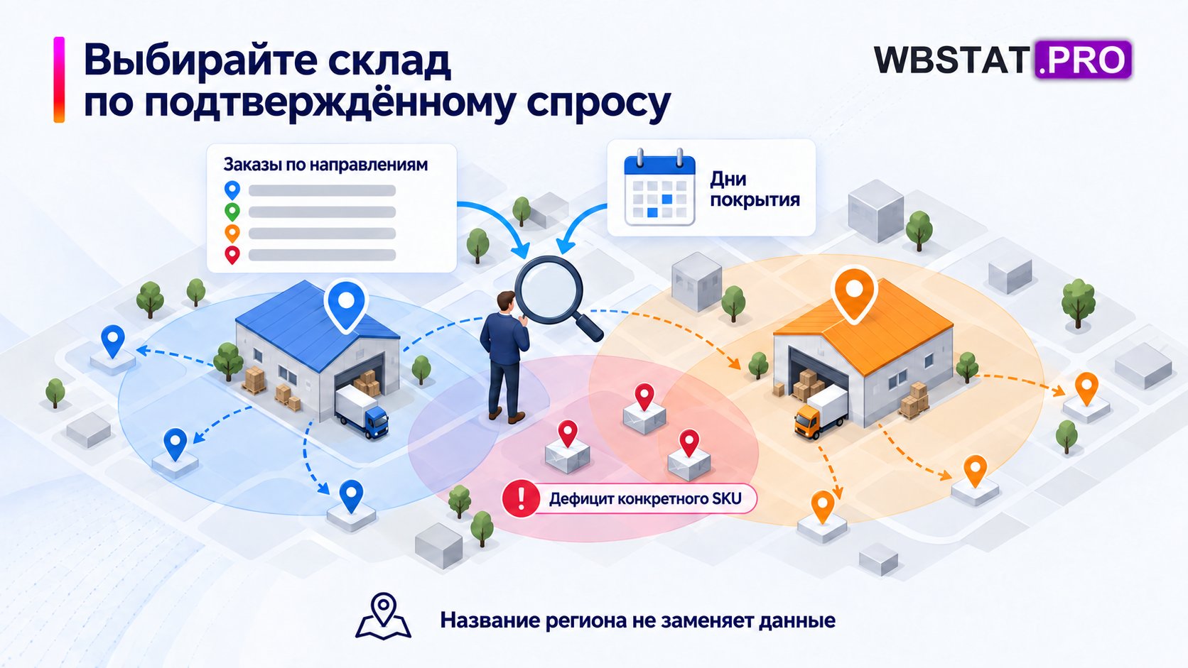 Карта заказов и покрытия помогает определить дефицит конкретного SKU.