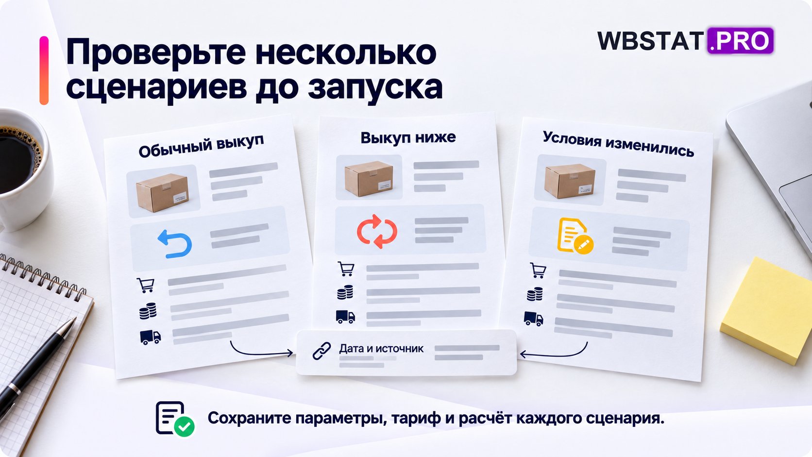 Три сценария одного товара сохранены вместе с датой и источником условий.