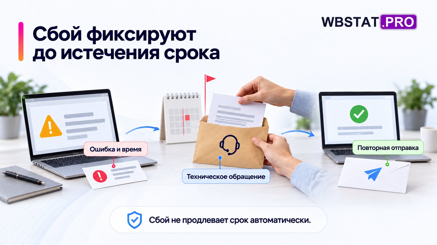 Сбой фиксируют до истечения срока. Сбой не продлевает срок автоматически.