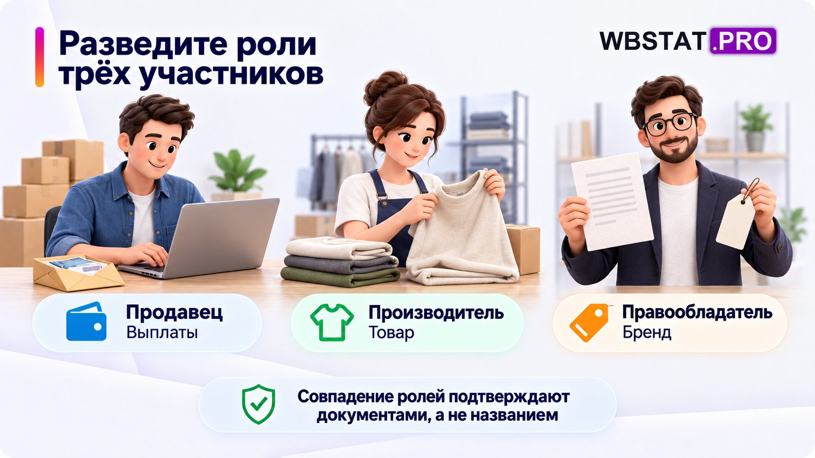 Разведите роли трёх участников: совпадение ролей подтверждают документами, а не названием