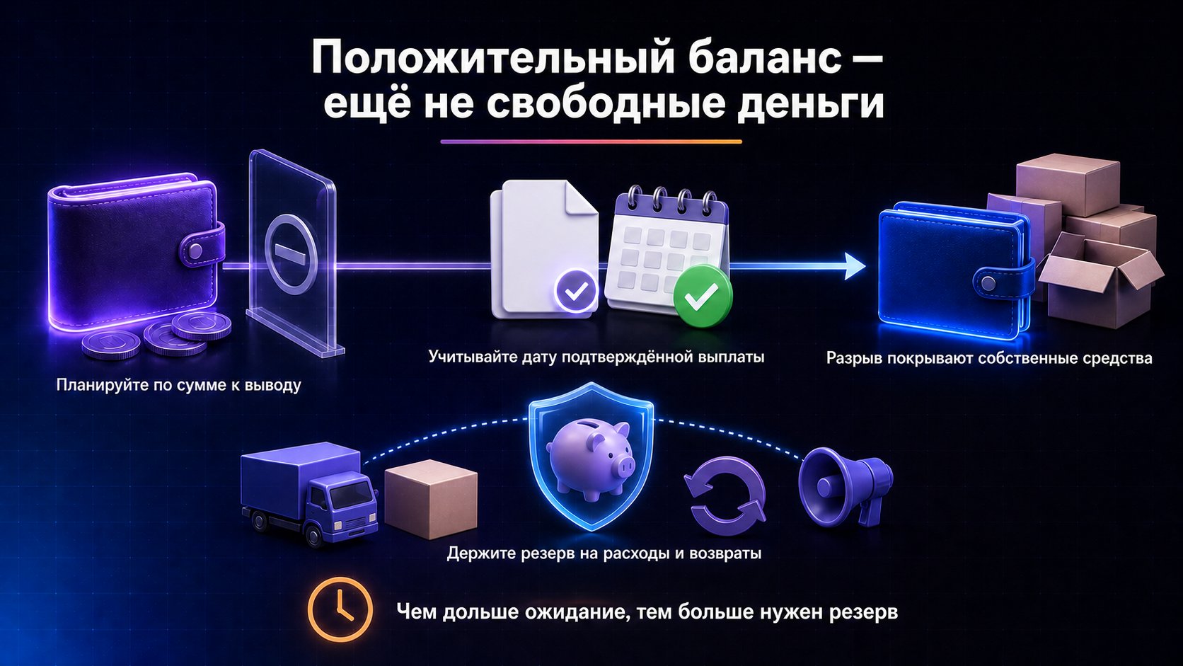 Как баланс Wildberries влияет на оборотные средства продавца — Планируйте расходы по подтверждённой сумме к выводу и дате выплаты, а временной разрыв покрывайте резервом оборотных средств.