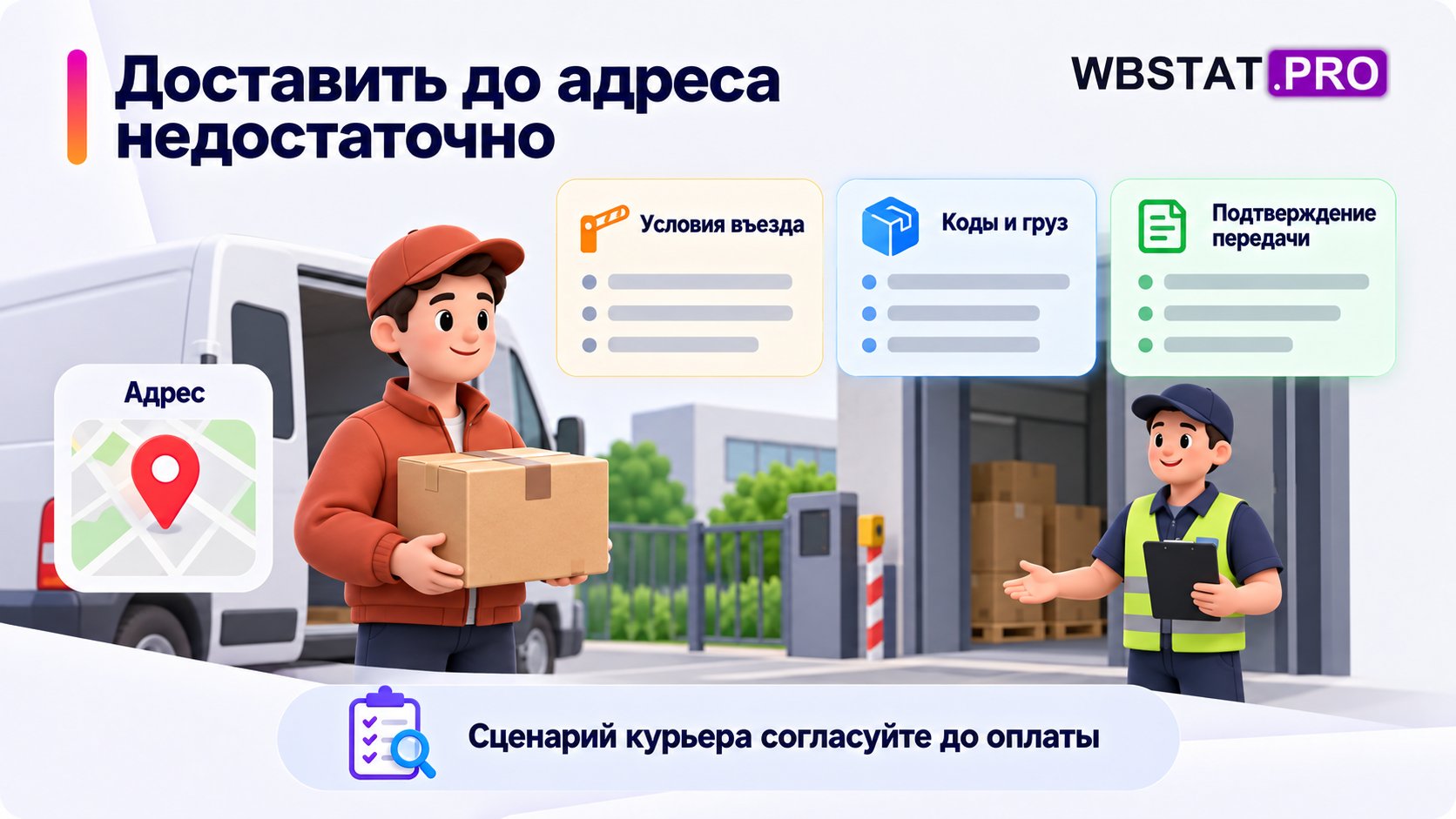 Прибывший курьер сверяет условия передачи, сохраняя груз у себя.