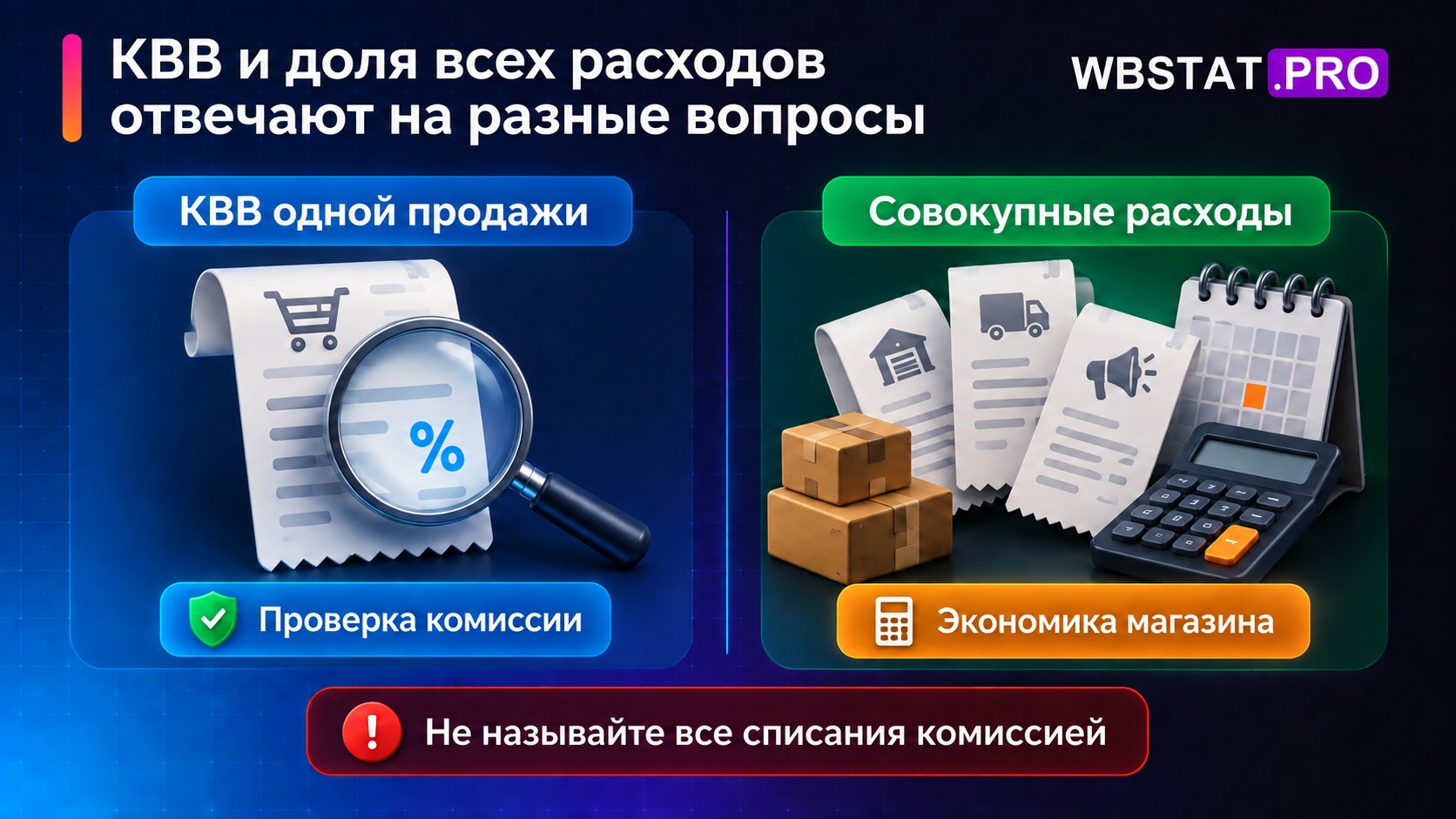 КВВ одной продажи проверяет комиссию, а совокупные расходы описывают экономику магазина.