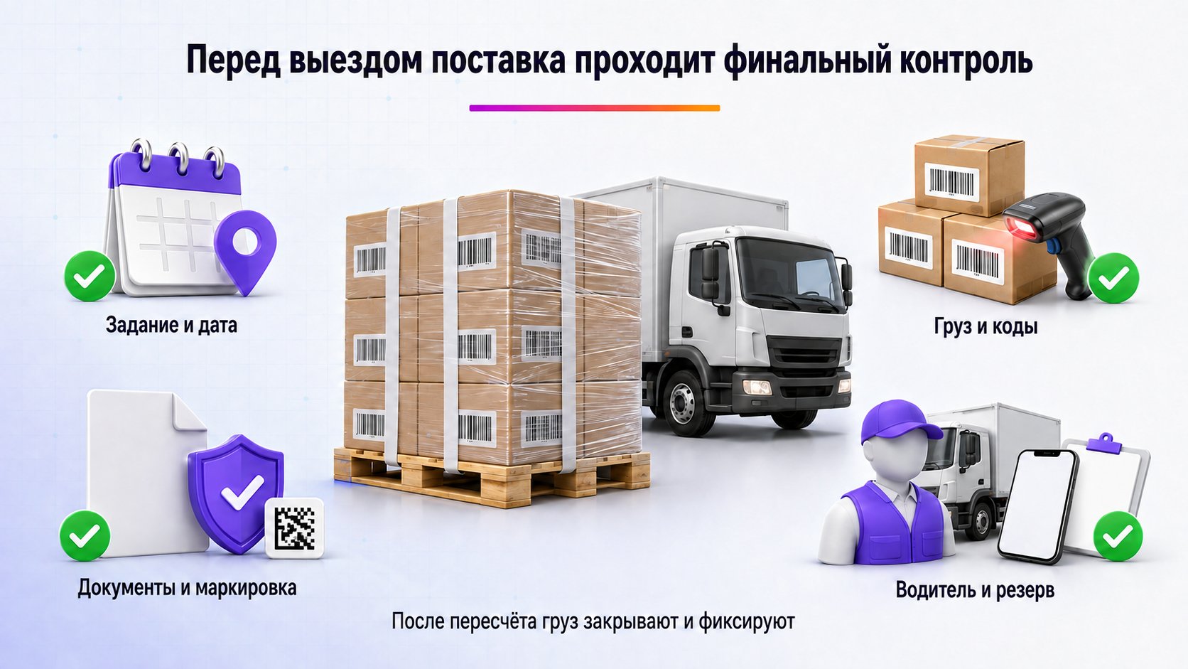 Как проверить поставку Wildberries перед выездом — Сверьте задание, груз, коды, документы, упаковку, данные водителя и резервный ШК, затем закройте и зафиксируйте поставку.