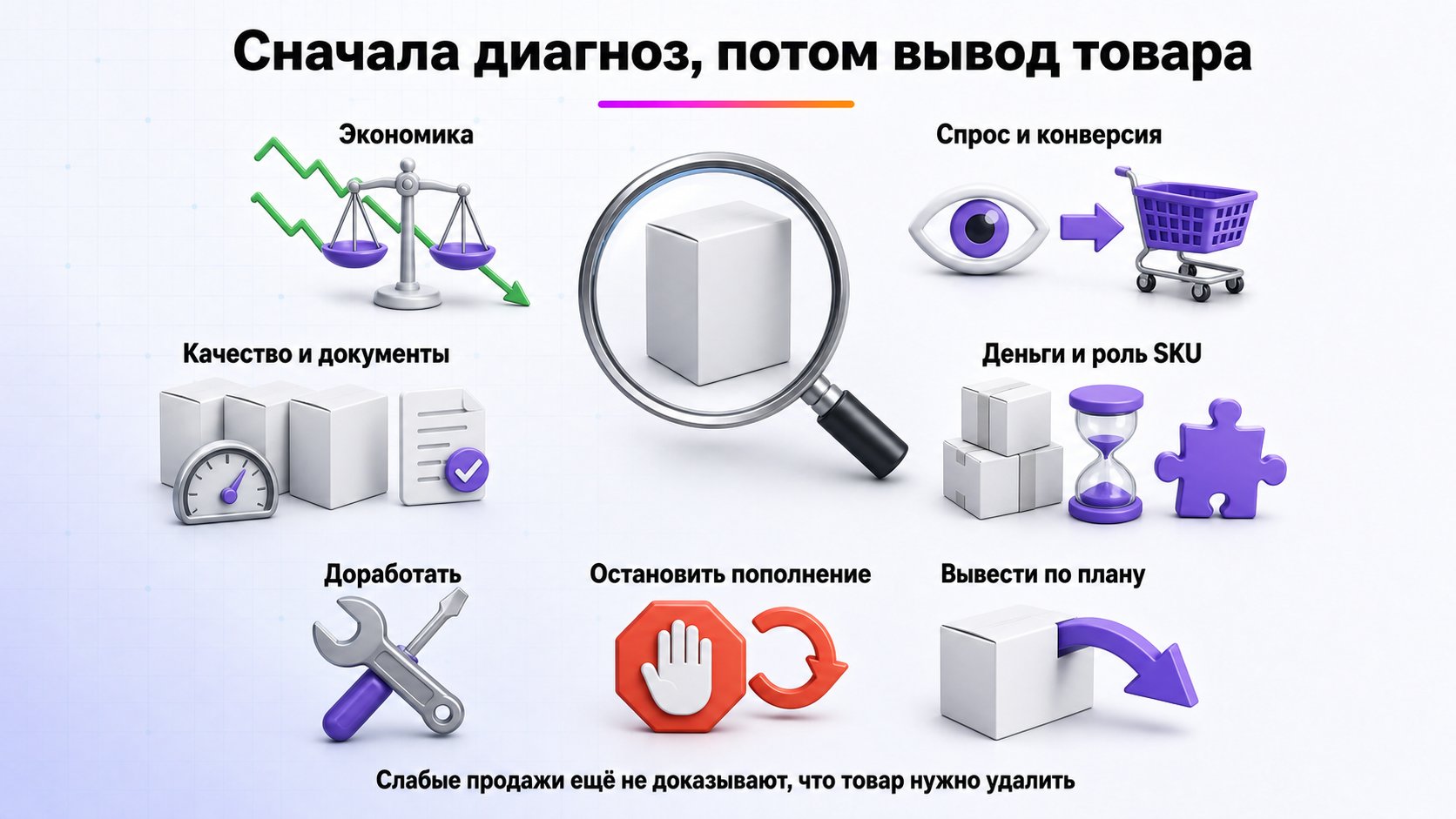 Когда выводить товар из ассортимента — Слабые продажи не равны автоматическому выводу: проверьте экономику, спрос и конверсию, качество с документами и роль SKU.