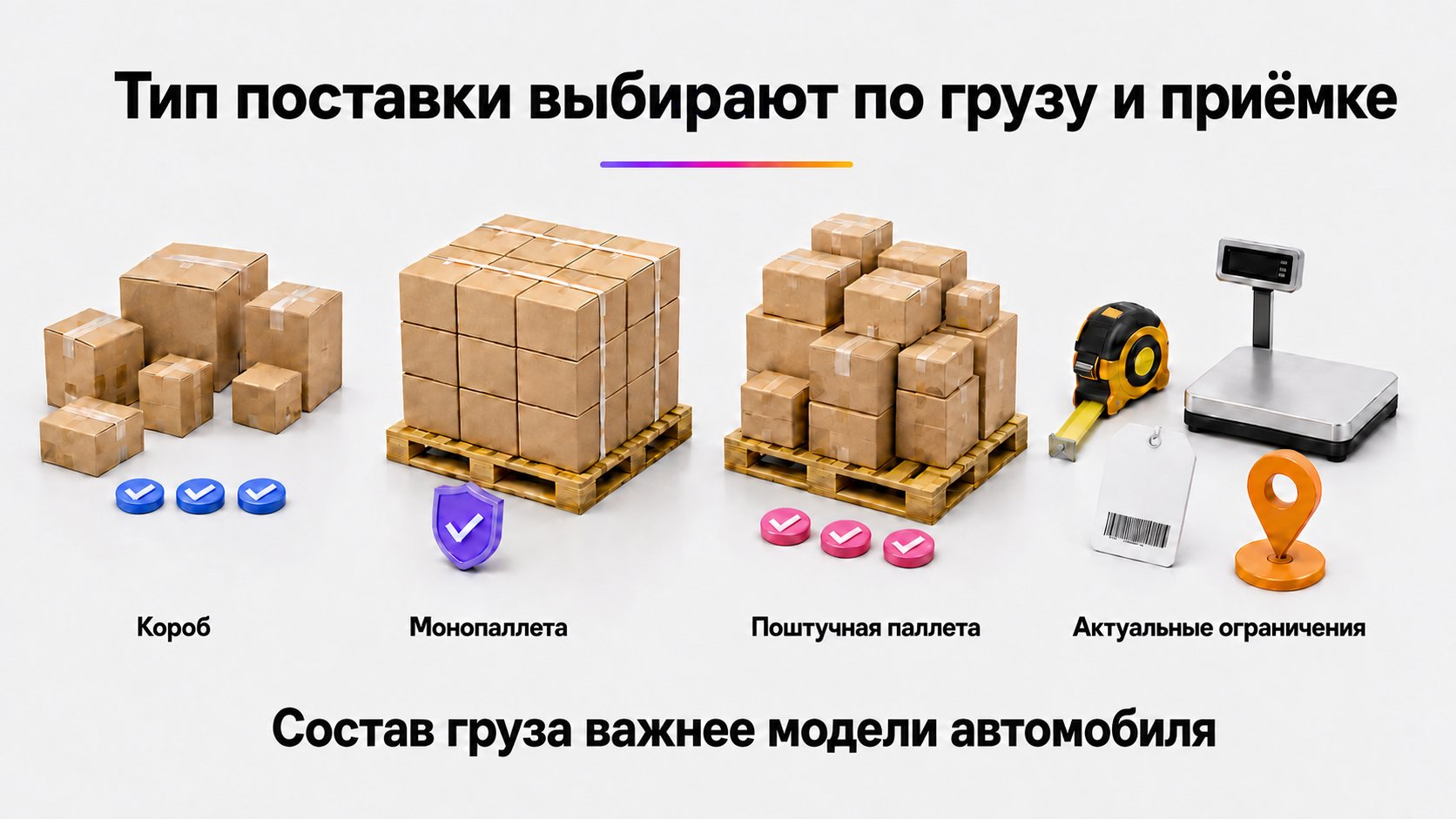 Как выбрать тип первой поставки Wildberries — Короб — для небольшой или смешанной партии, монопаллета — для паллетного груза, поштучная паллета — для коробов на паллете с поштучной приёмкой.