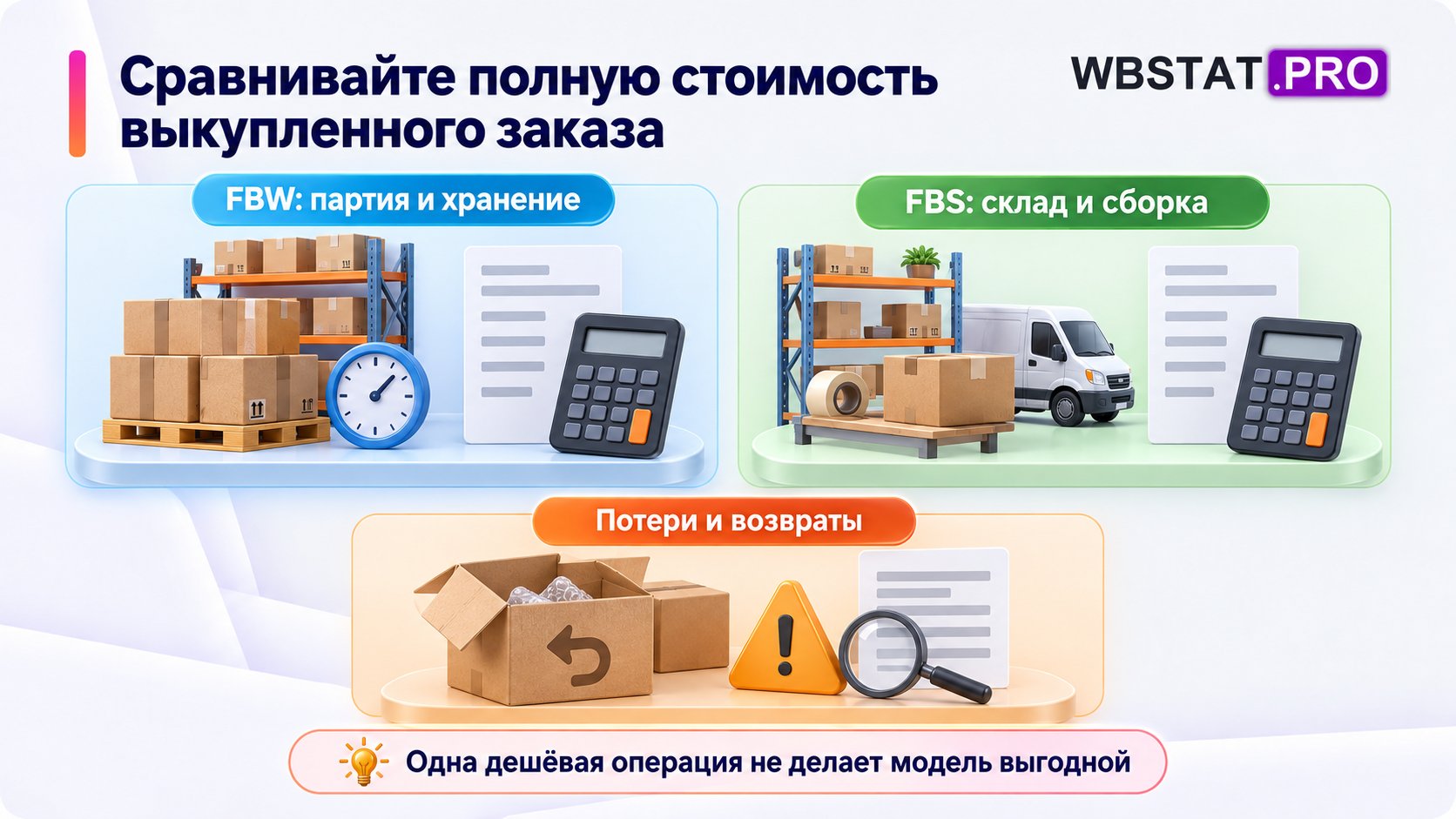 Полные расходы FBW и FBS с общей проверкой потерь и возвратов.