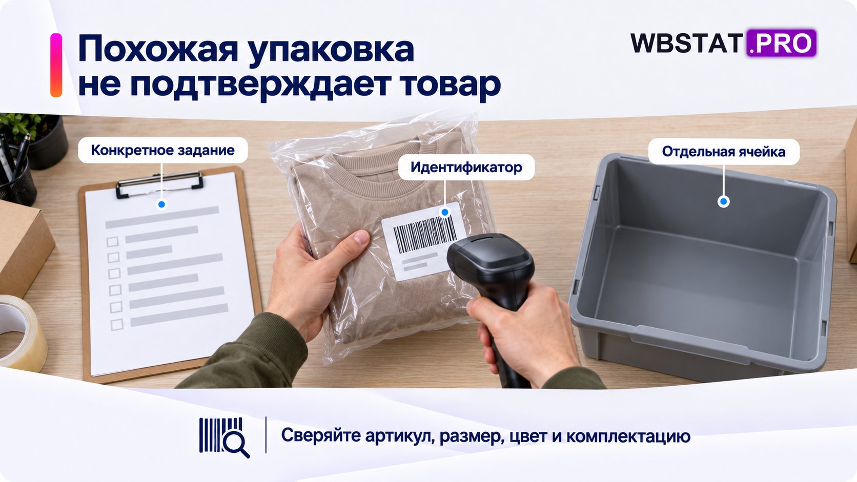 Проверка штрихкода отдельной единицы перед размещением в ячейке заказа