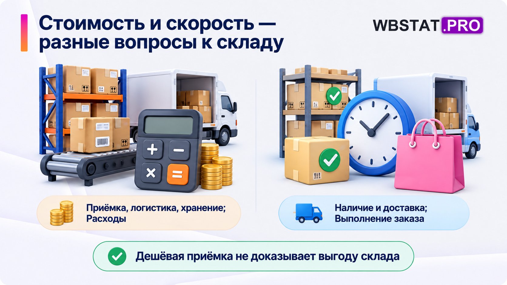 Расходы на приёмку, логистику и хранение отличаются от наличия товара и срока доставки.