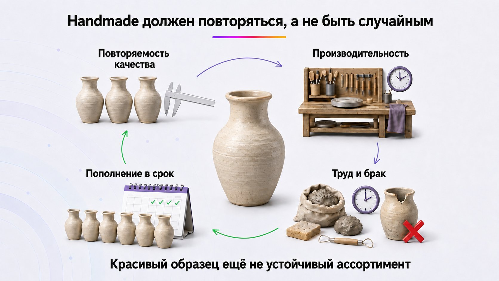Как оценивать handmade и собственное производство — Проверьте повторяемость качества, мощность, полную себестоимость и возможность своевременно пополнять товар.