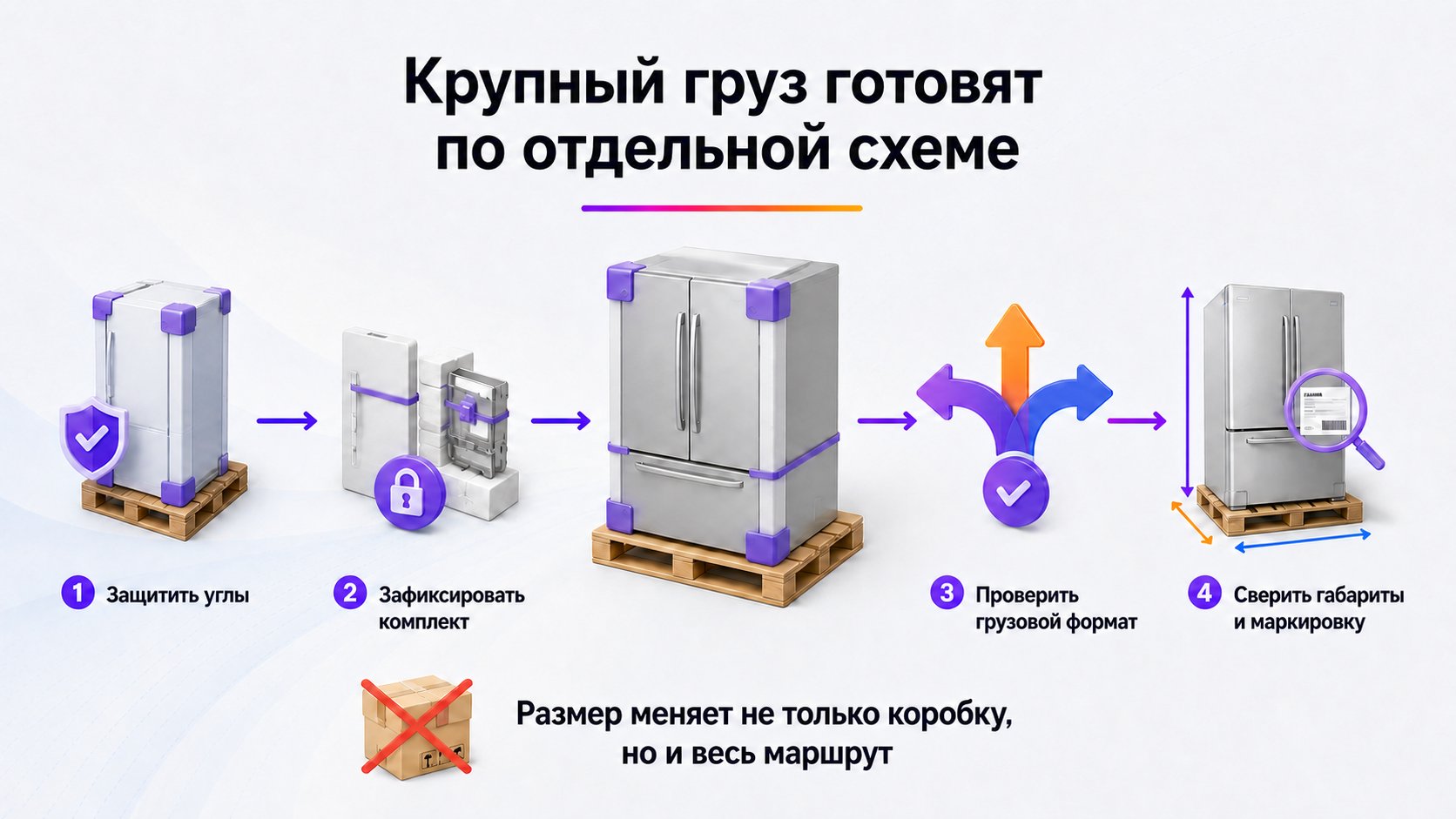 Как подготовить крупный и нестандартный товар — Защитите поверхности и углы, зафиксируйте комплект и заранее проверьте формат грузовой поставки, паллетирование, габариты и маркировку.