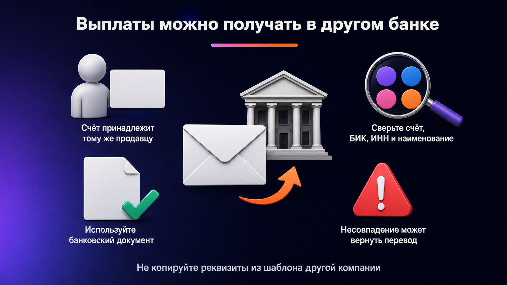 Можно ли получать выплаты Wildberries в другом банке — Используйте действующий счёт того же продавца и точно сверьте реквизиты по банковскому документу.