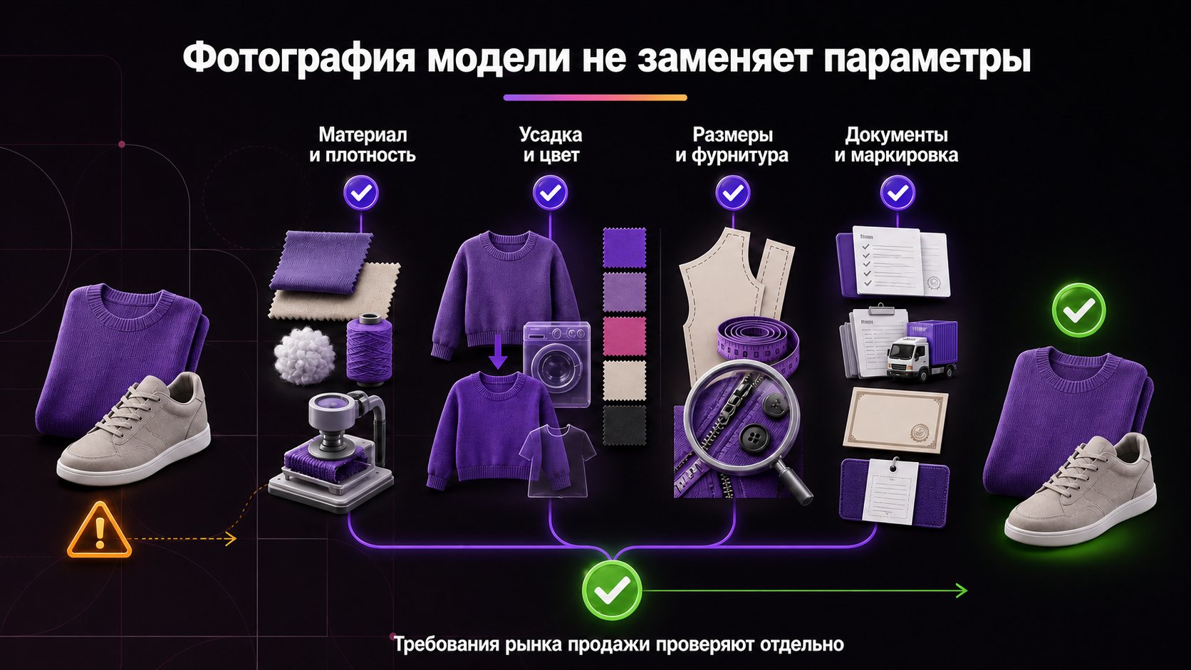 Что проверить при закупке товара в Турции — Проверьте материал, усадку, размеры, фурнитуру, повторяемость партии и документы для российского рынка.
