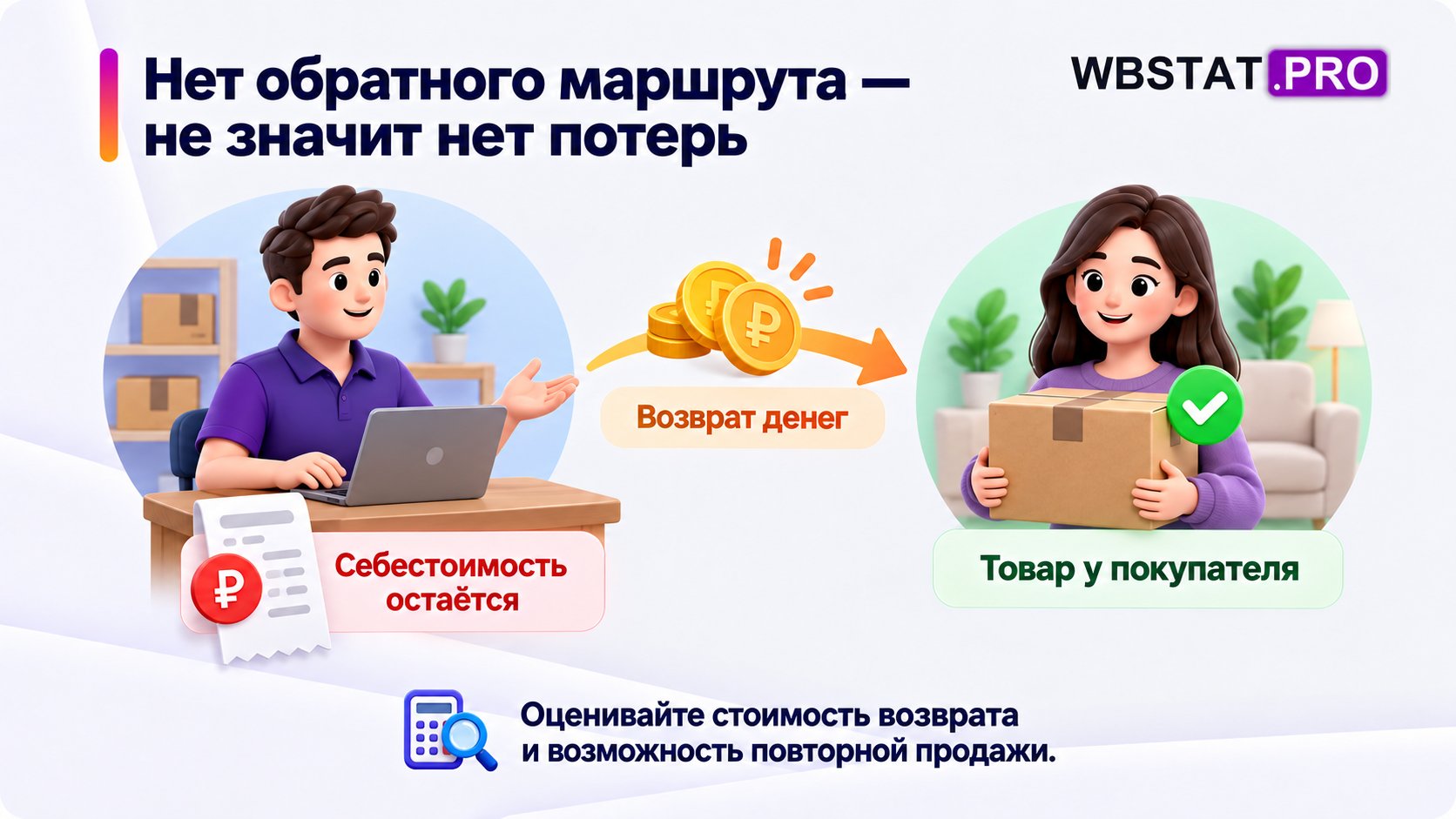 При возврате денег без физического возврата товар остаётся у покупателя, а себестоимость — расходом продавца.