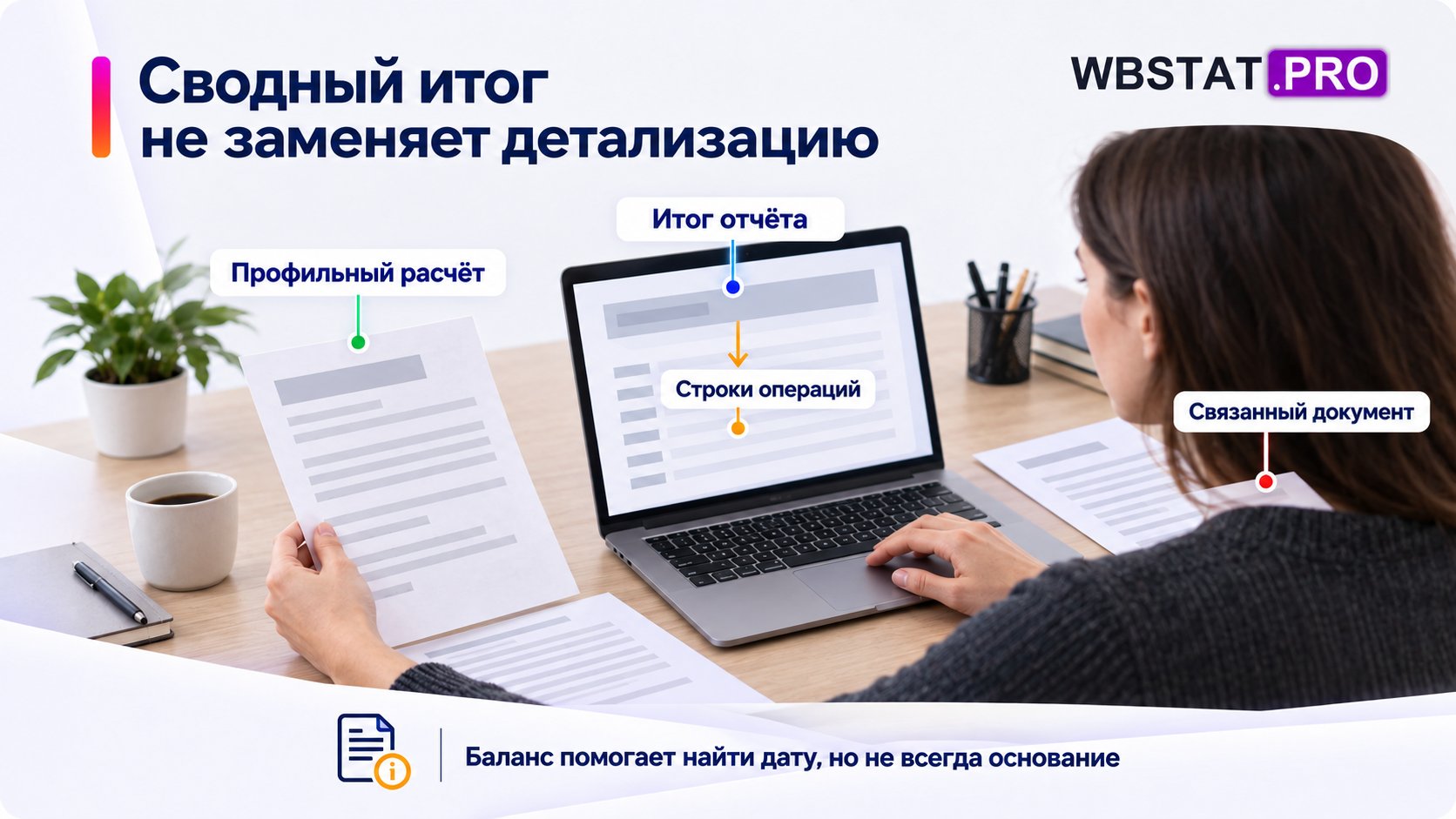 Женщина раскрывает итог до отдельных оснований.