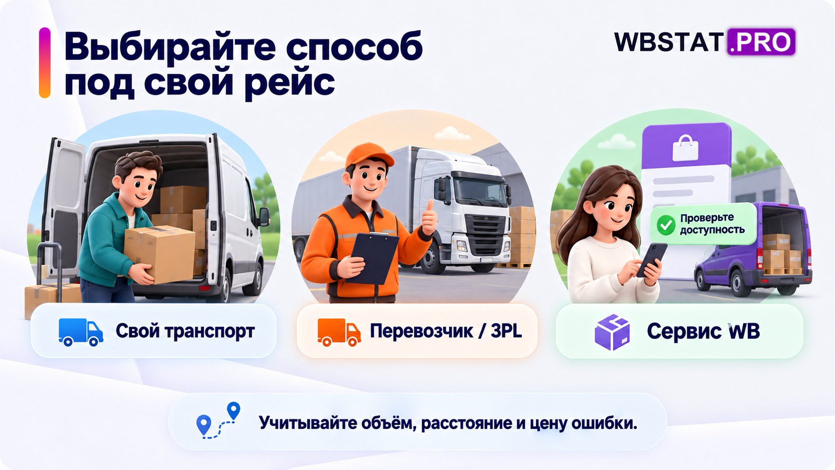 Свой транспорт, наёмный перевозчик и доступный сервис доставки площадки.
