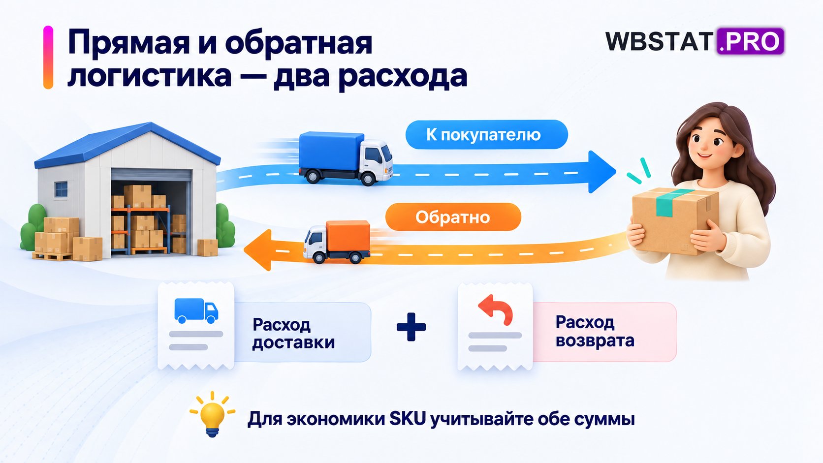 Прямая и обратная логистика с отдельными расходами на доставку и возврат.