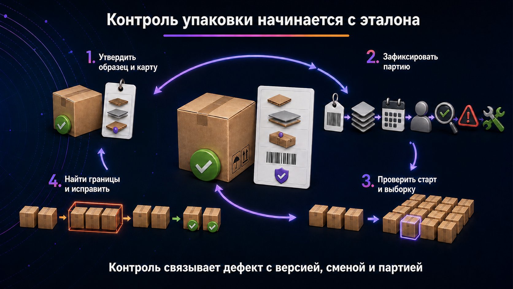 Как организовать контроль упаковки на складе продавца — Закрепите утверждённый образец и карту операции, ведите запись партии, проверяйте старт и выборку, а при дефекте находите его границы и исправляйте затронутые единицы.