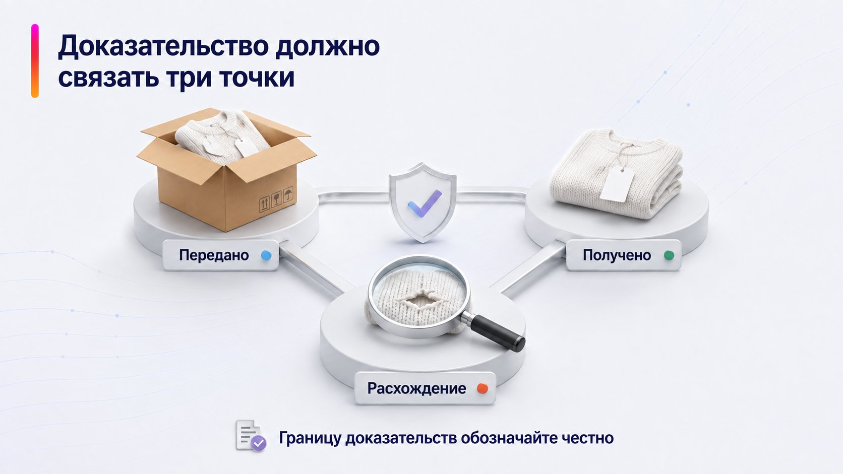 Какие доказательства нужны для спора по возврату — Доказательство должно связать три точки; Передано — Получено — Расхождение