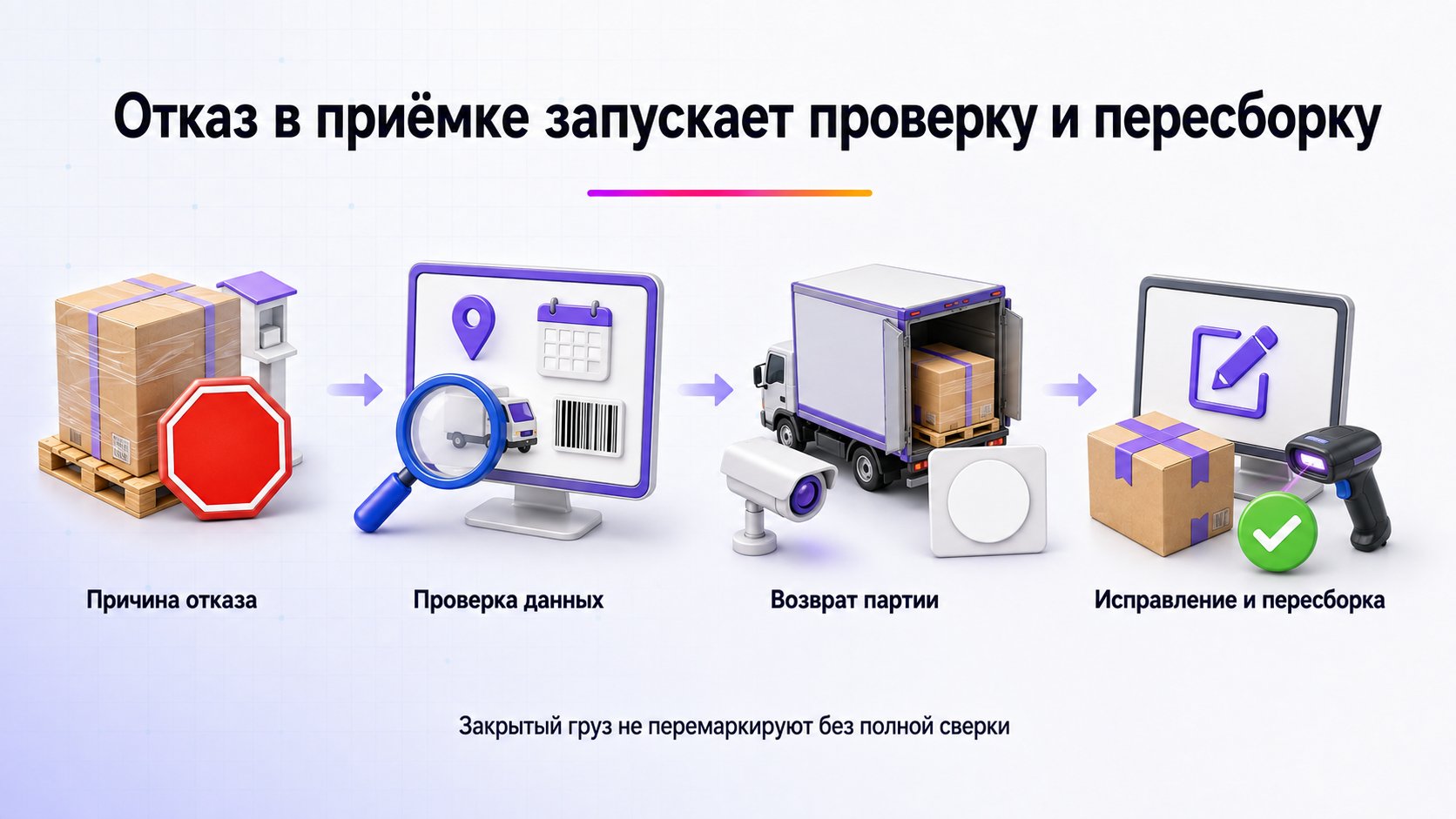 Что делать, если первую поставку не приняли — Зафиксируйте отказ, проверьте данные, заберите партию и устраните причину через кабинет или пересборку с полной повторной сверкой.