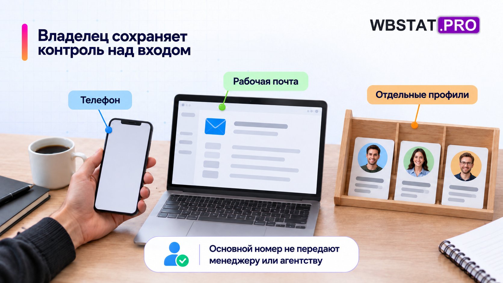 У владельца остаются телефон и почта, команда работает через отдельные профили.
