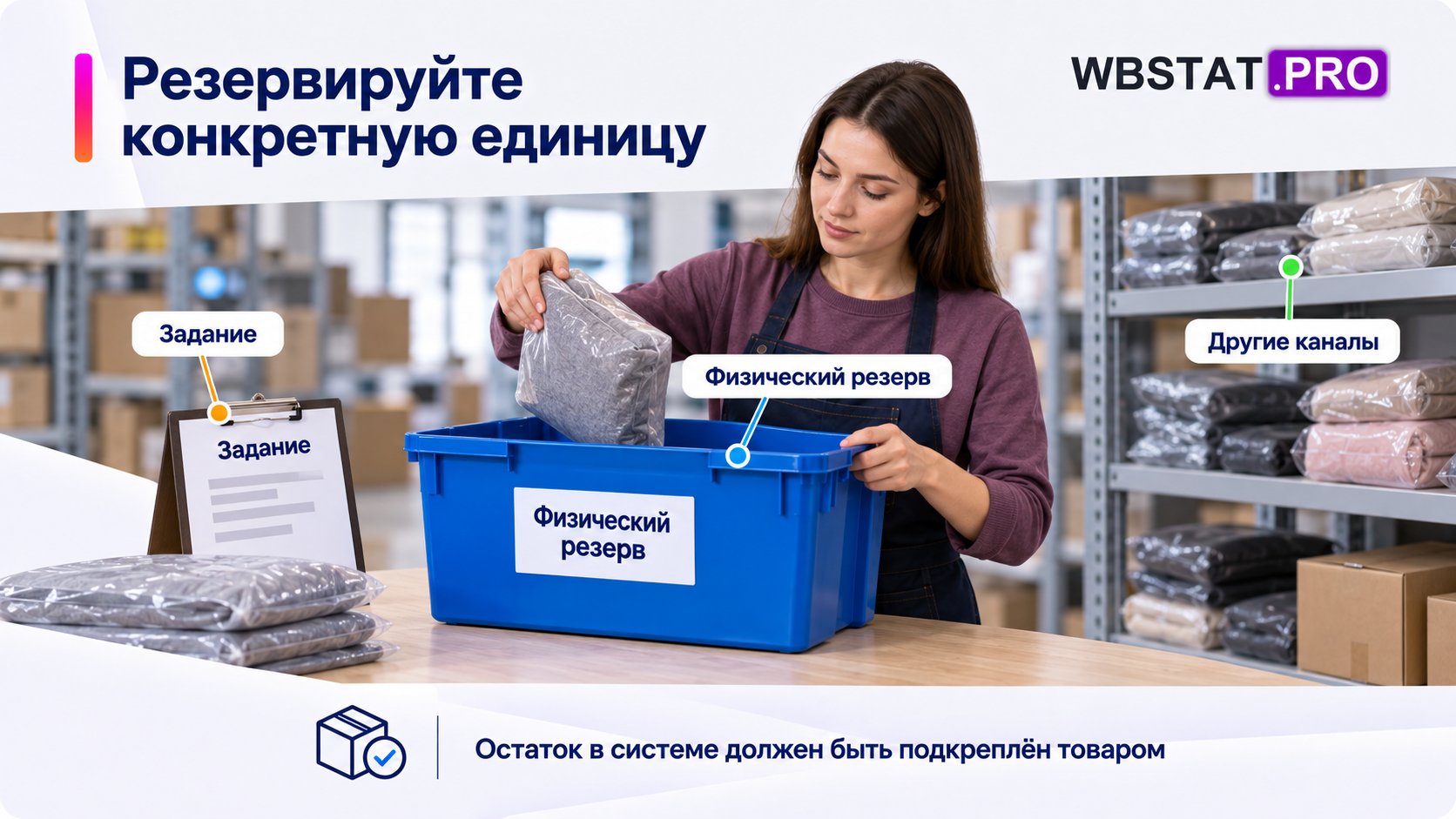 Работница выделяет фактическую единицу в отдельную зону резерва заказа