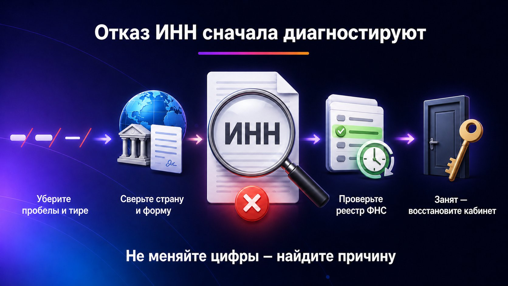 Почему Wildberries не принимает ИНН продавца — Проверьте формат ИНН, страну и форму деятельности, активность записи в ФНС; занятый ИНН означает восстановление существующего кабинета.