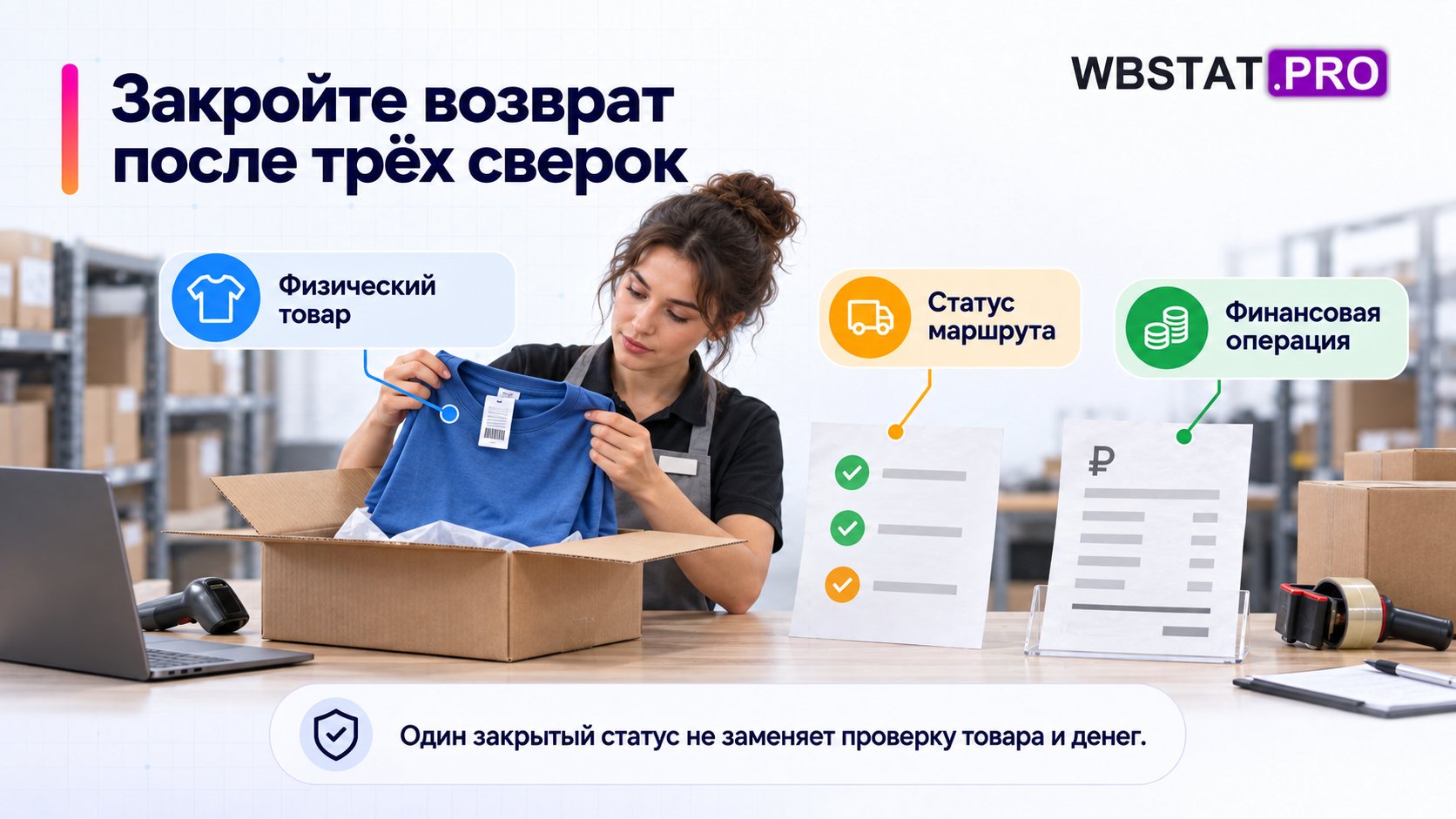 При закрытии возврата сверяют физический товар, статус маршрута и финансовую операцию.