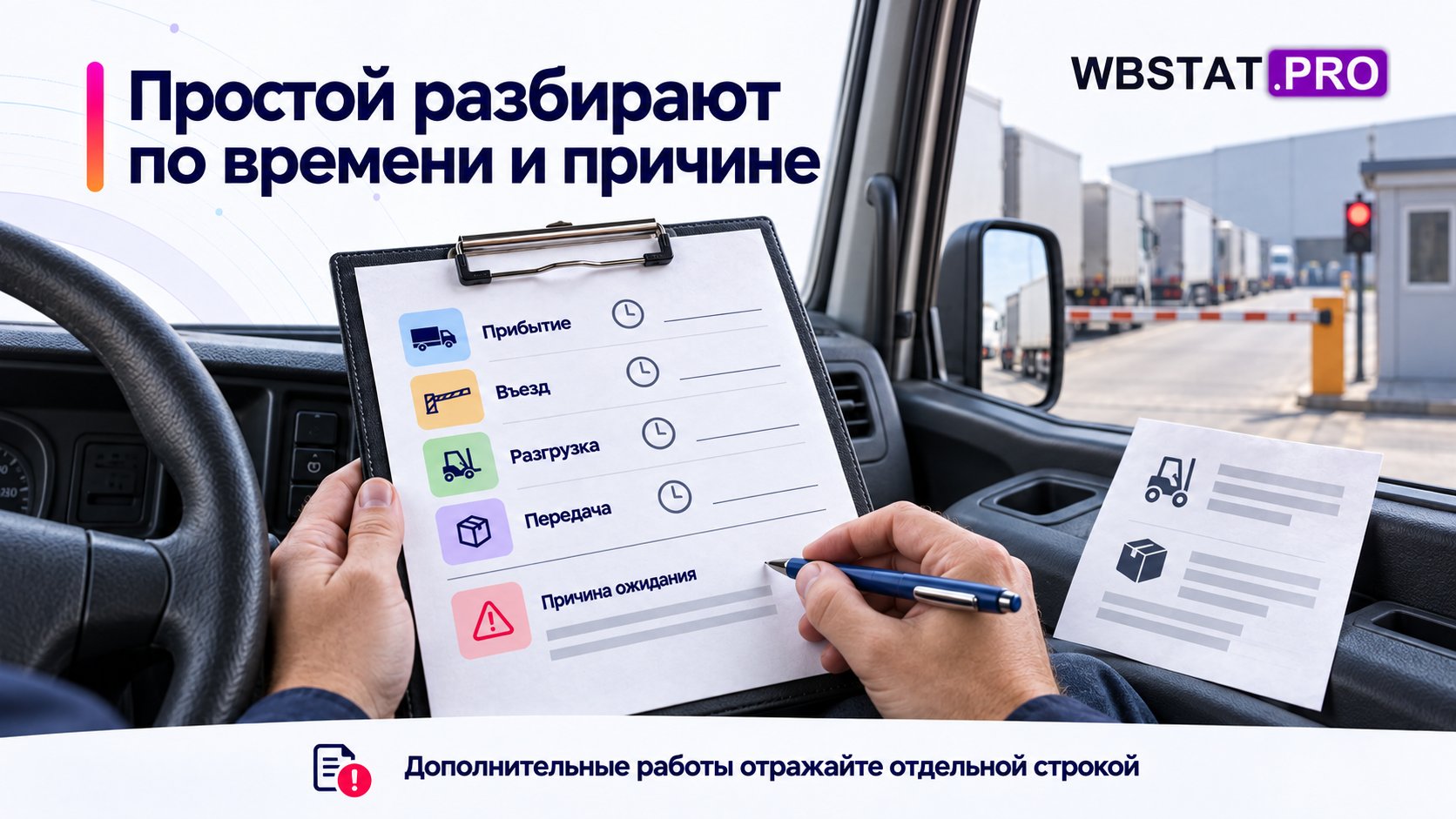 Длительность ожидания фиксируют по событиям и разбирают по причинам.; Дополнительные услуги имеют отдельные строки; регулярное повторение меняет обычную стоимость маршрута.